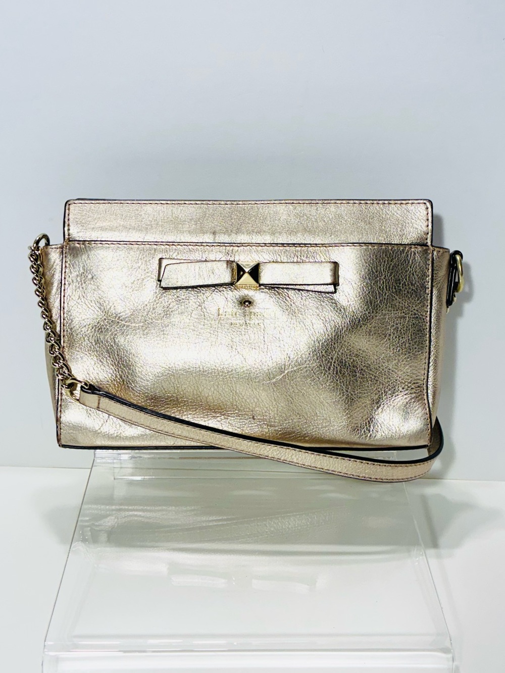 Kate Spade Hancock Park Angelica Rose Gold Crossbody Leather Bow Bag